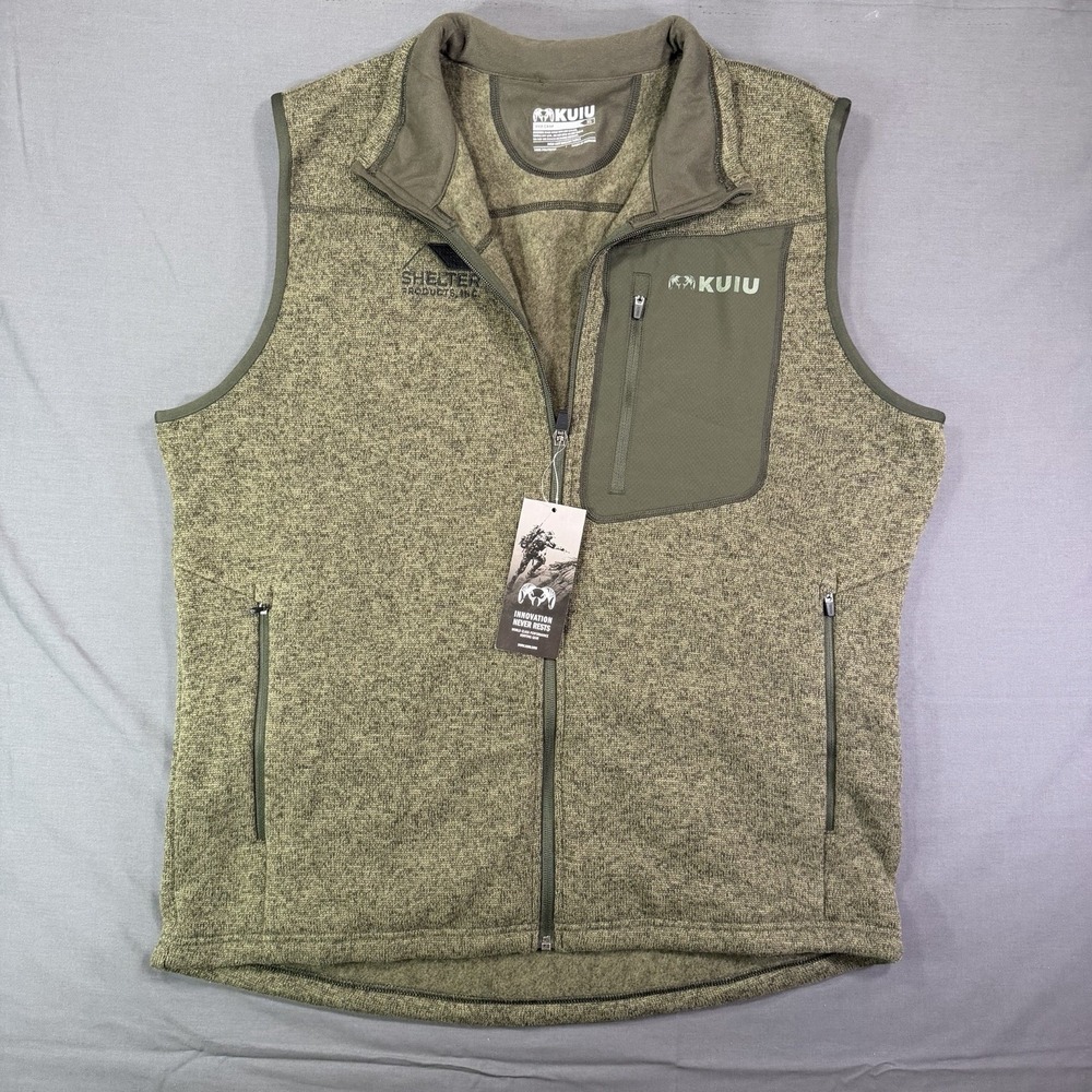 New KUIU Base Camp Sweater Fleece Vest Mens XL Olive Heathe Full Zip Outdoor